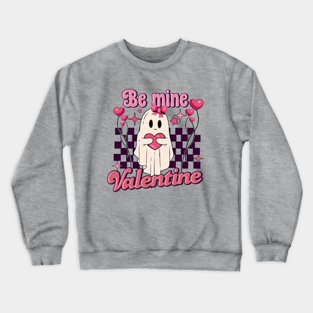 Be Mine, Valentine's day Pink Cute Ghost Checkered Crewneck Sweatshirt by JDVNart